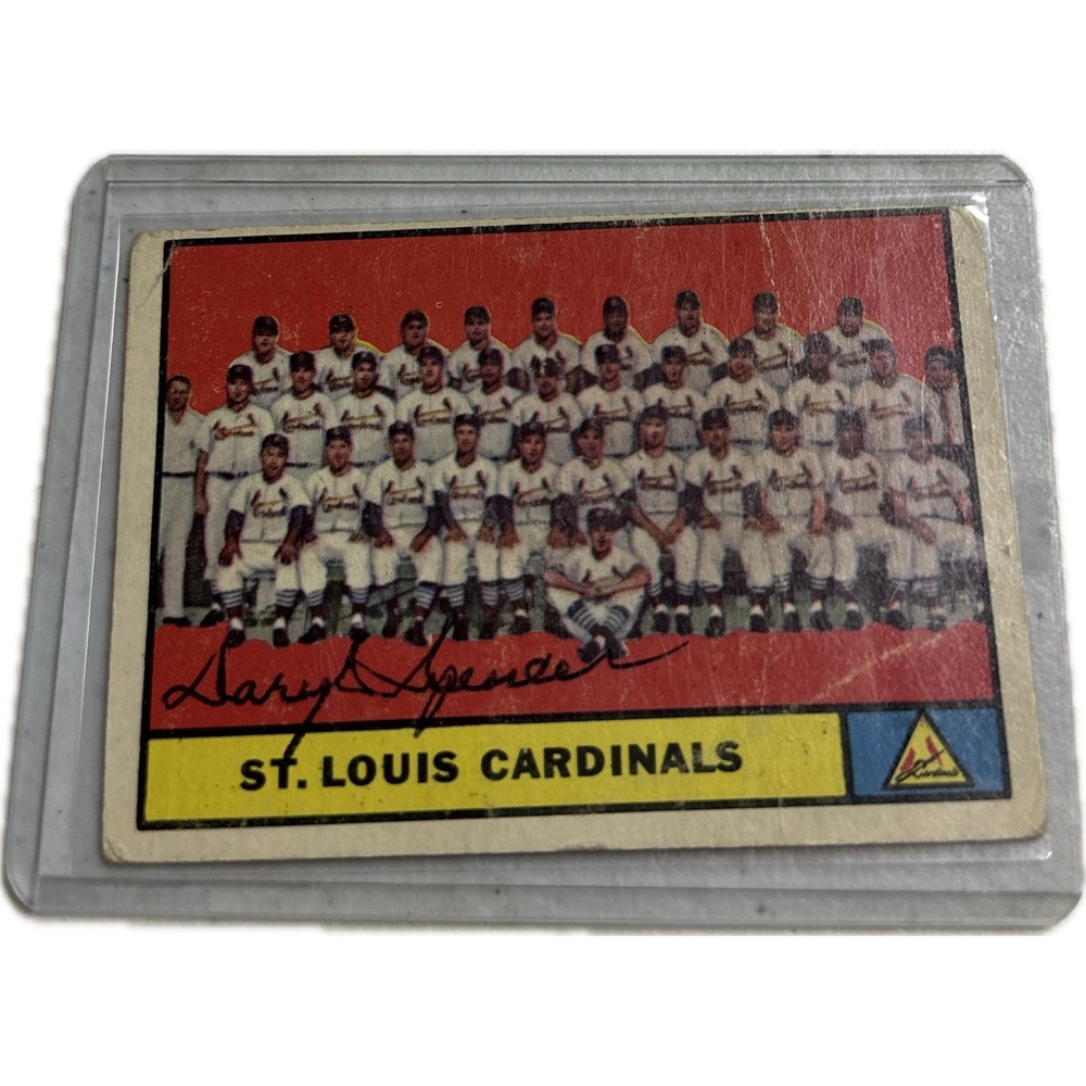 1961 Topps #347 ST. LOUIS CARDINALS Team Card‎ Autographed Daryl Spencer
